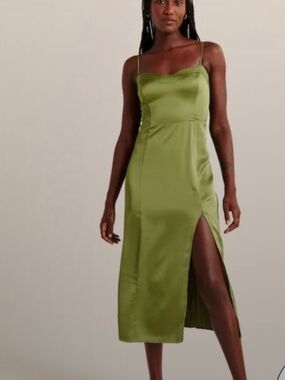 NWT Abercrombie & Fitch Green Satin Midi Dress